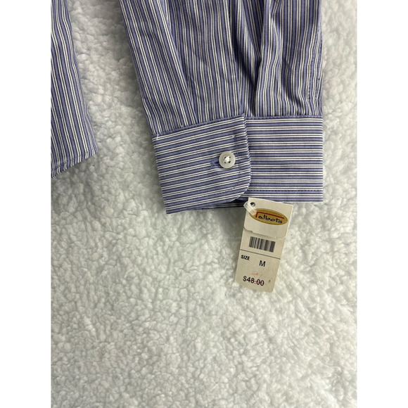 Talbots Mens Button Front Shirt Blue White Striped Long Sleeve Cotton M New - Picture 6 of 7